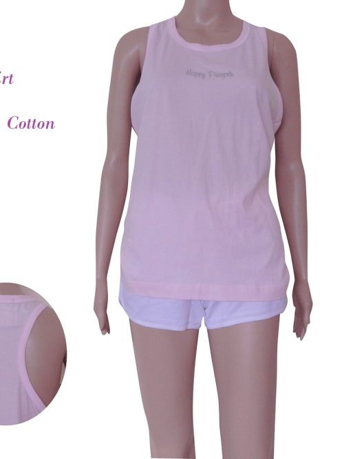 419 - Βαμβακερό Αμάνικο T-Shirt σε Λευκό, Γκρι, Ροζ