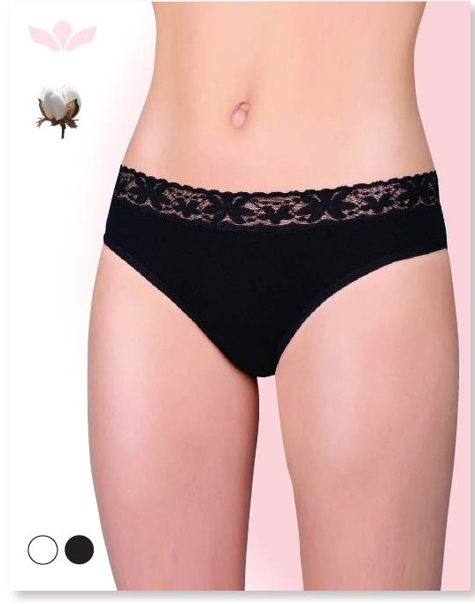 502080 Vamvakero slip me dantela mayro 502080-3 - Γυναικείο Βαμβακερό σλιπ με δαντέλα - 3 τεμ.
