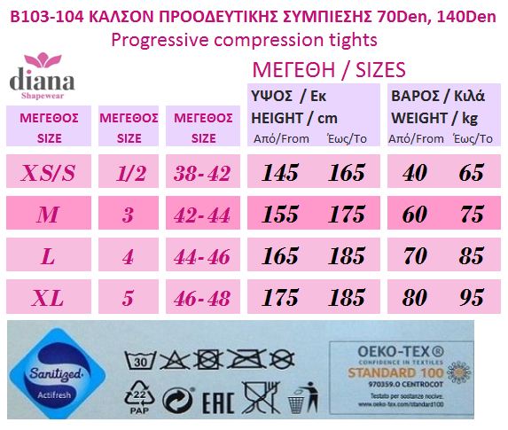 B104 - Καλσόν Ισχυρής Διαβαθμισμένης Συμπίεσης και Φλεβίτιδας 140 Den