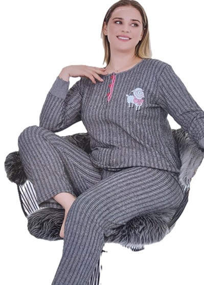 507004 - Γυναικεία βαμβακερή πυτζάμα σε 3XL, 4XL Γκρί ρίγα