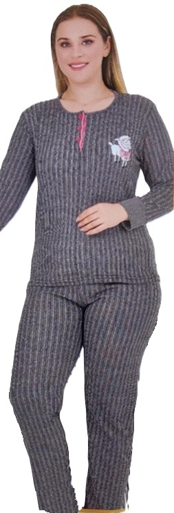 507004 - Γυναικεία βαμβακερή πυτζάμα σε 3XL, 4XL Γκρί ρίγα
