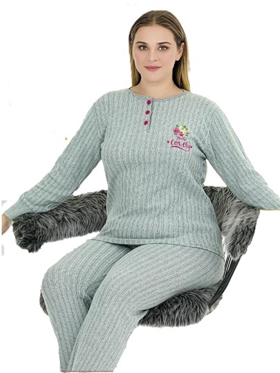 507015 - Γυναικεία βαμβακερή πυτζάμα σε 3XL, 4XL μέντα
